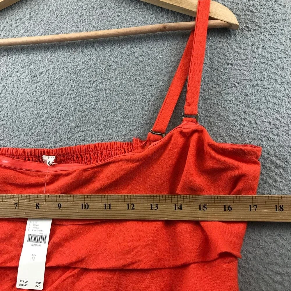 NWT Anthropologie Sz M Orange Tiered Ruffle Smocked Linen Side Pocket Romper